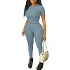 DOMETOUR Casual Workout Yoga Sports Two Piece Outfits for Women Fitted Crew Neck T-shirt High Waist Pants - 2 of 3