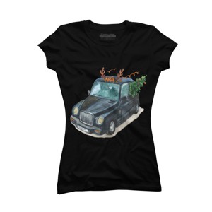 Junior's Design By Humans Christmas Cab By ValerieShephard T-Shirt - 1 of 3