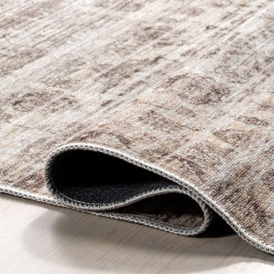 Gray Floral Synthetic Short Pile Rectangular Rug
