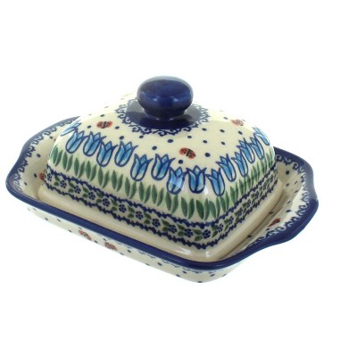 Blue Rose Polish Pottery Garden Tulip Butter Dish