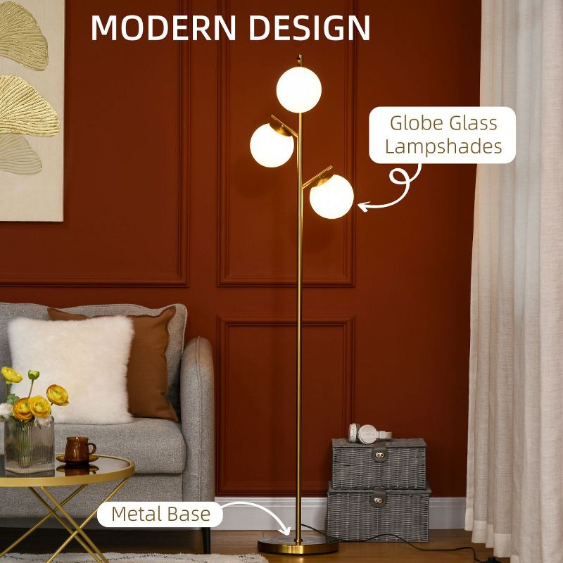 3-Light Multi-Head Floor Lamps Tree Branch Floor Lamp Tree Standing Lamp For Bedroom With Globe Lampshade, Steel Base (Bulb Not Included)-The Pop Home, 3 of 8