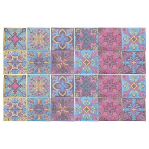 Unique Bargains PVC Tile Stickers 3.94"x3.94" Yellow Pink 24 Pcs - image 1 of 4