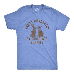 Mens Easily Distracted By Chocolate Bunnies T Shirt Funny Holiday Sunday Novelty Graphic Tee For Guys - Crazy Dog Men's T Shirt - 1 of 4