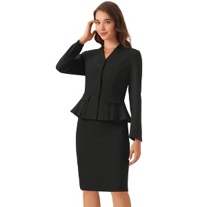 INSPIRE CHIC Women's Long Sleeve Collarless Peplum Blazer and Pencil Skirts Suit Set 2 Pcs - 1 of 4