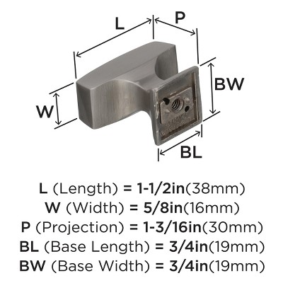 Satin Nickel Rectangular Cabinet Knob with Mounting Hardware