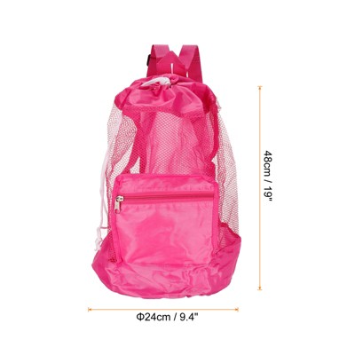 Unique Bargains Drawstring Portable Washable Large Storage Mesh Backpack Pink — фото 2