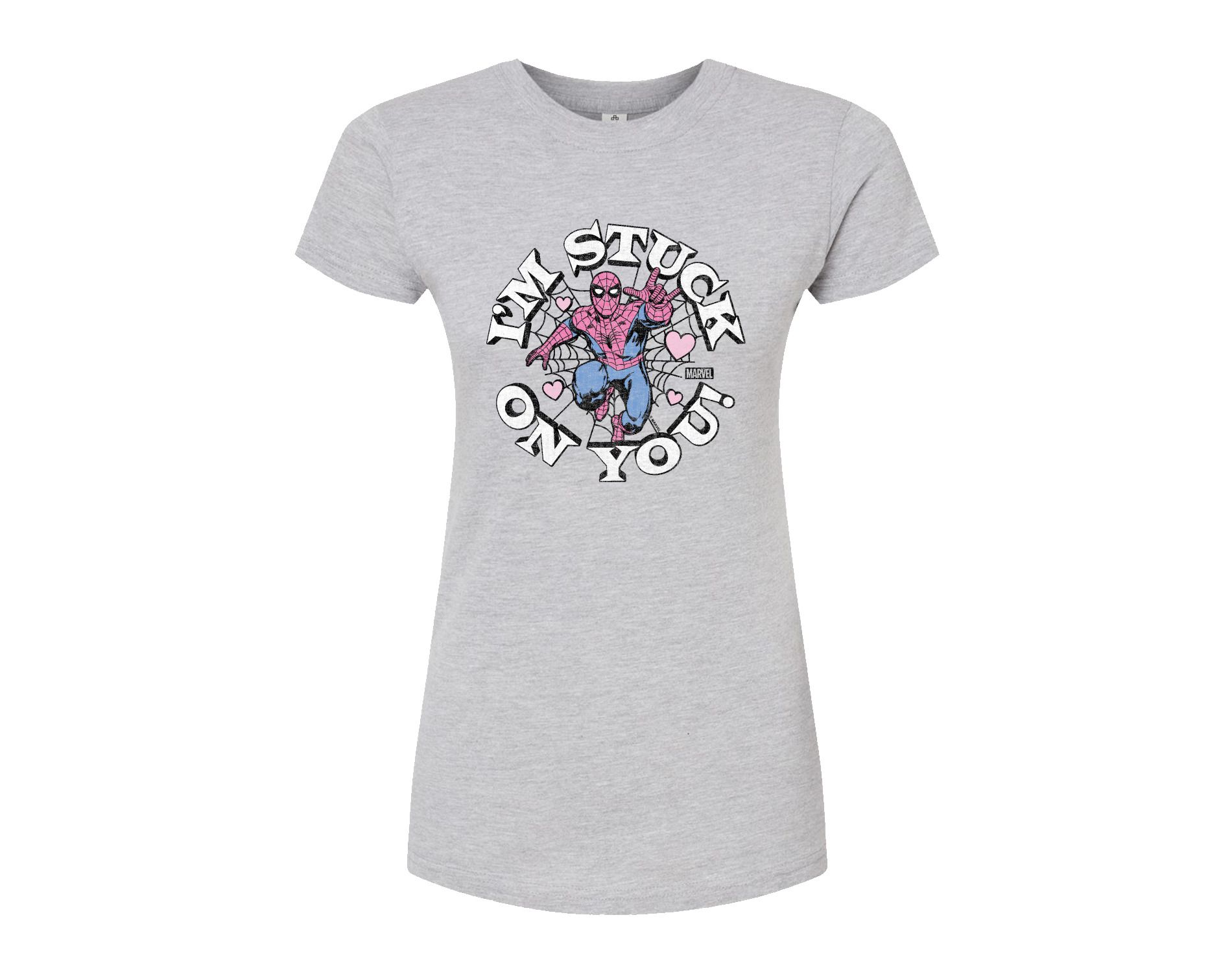 Women's Marvel Spider-man Valentine I'm Stuck On You Fitted Graphic T-Shirt - Heather Grey - Large