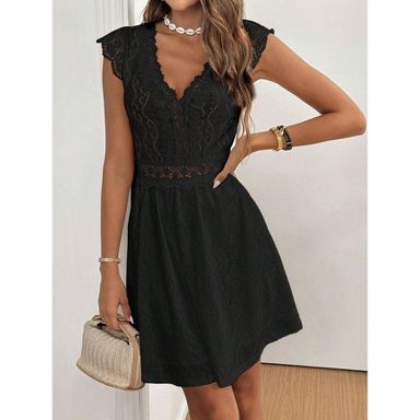 navy blue dress for baby girl Floral V-Neck Cutout A-Line Mini Dress main image 0