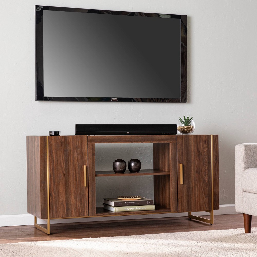 Photos - Mount/Stand Farnsmet TV Stand for TVs up to 56" with Storage Brown/Gold - Aiden Lane