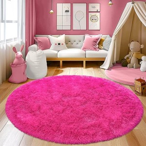 LOVEVOOK Round Fluffy Area Rug - Super Soft Circle Rugs for Kids Room - Shaggy Rugs for Nursery Fuzzy Carpet for Boys Girls Room - 1 of 4