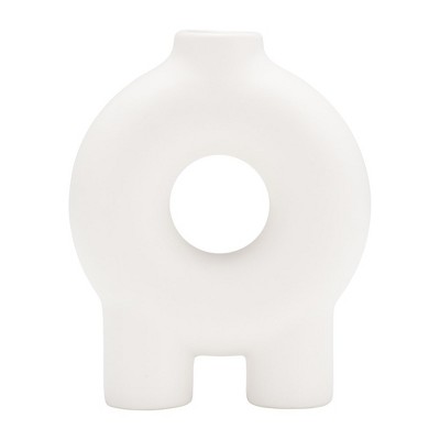 Sagebrook Home 7" Ceramic Vase Contemporary Abstract Donut Cut-Out Vase with Feet Decorative Vase