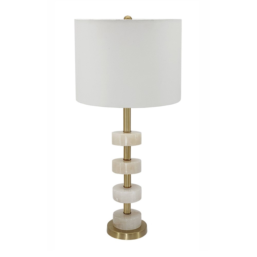 Photos - Floodlight / Street Light 13"x27" Thelrin Alabaster and Gold Table Lamp with Fabric Drum Shade - A&B