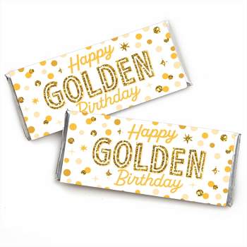 Big Dot of Happiness Golden Birthday - Candy Bar Wrapper Happy Birthday Party Favors - Set of 24