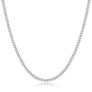 Bella Silver Sterling Silver 2mm CZ Tennis Necklace - Silver - 18 Inch - 1 of 2