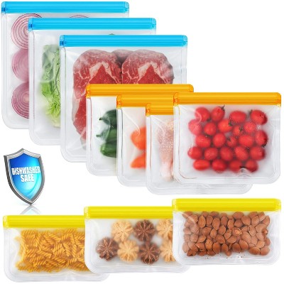 10 Pack Dishwasher Safe Reusable Bags, 3 Gallon 3 Snack 4 Sandwich Leakproof Bags
