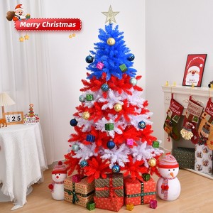 6 FT Patriotic Artificial Christmas Tree, Hinged Tree 4th of July Patriotic Decorations with 900 Branch Tips and Sturdy Metal Stand, Red & White - 1 of 4