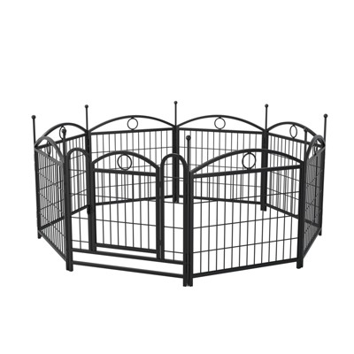 VisioGear Pet Doors, Gates and Pens, 24-inch 8 Panels Pet Dog Fence with Doors, Foldable Pet Pen for Pet Exercise, Black, 48.4"*48.4"*24.2"