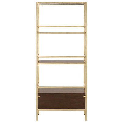 Mateo Gold and Walnut 4-Tier Etagere with Drawer