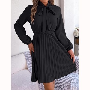 Clearlove Women's Tie-Waist Long Sleeve Dress with Pleated Skirt - 1 of 4