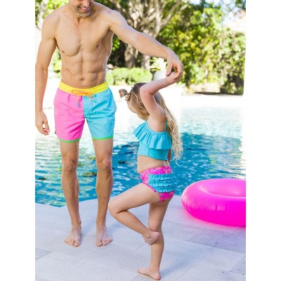 RuffleButts Toddler Girls One Shoulder Ruffle Tankini - Neon Island Time, 4T — фото 3