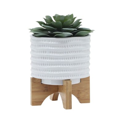 VisioGear Textured Planterr with Stand, Plant Pots for Living Room, Bedroom, White, 6"*6"*8"