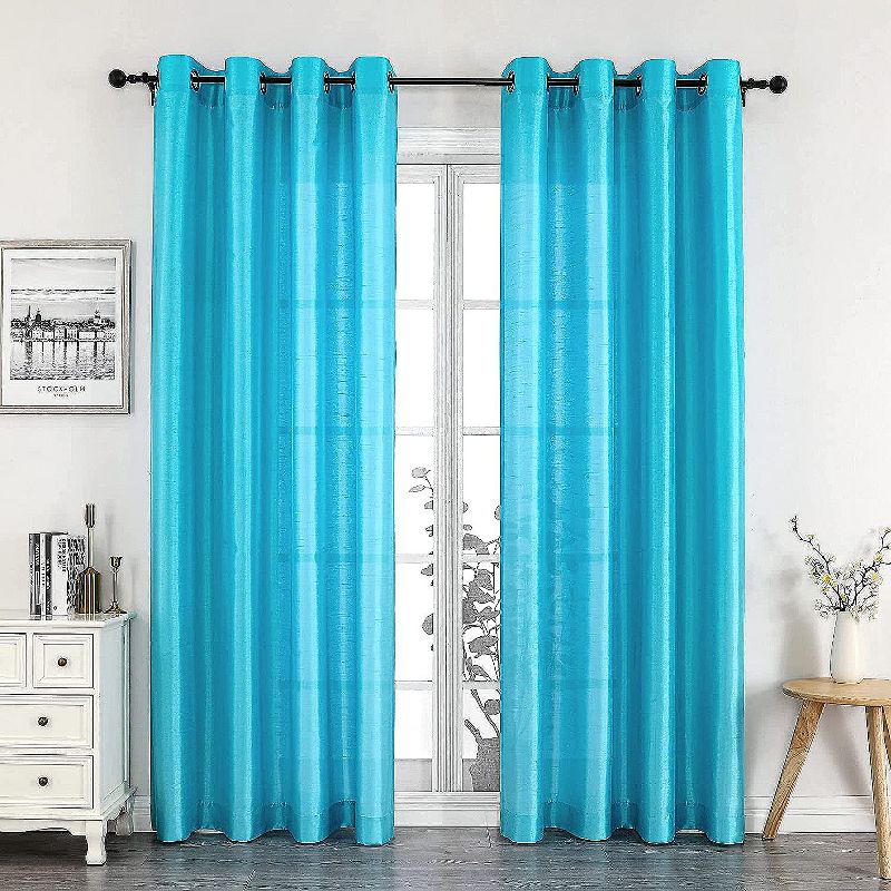 Kate Aurora Montauk Accents 2 Piece Turquoise Blue Lightweight Sheer Grommet Top Window Curtain Panels, 1 of 4