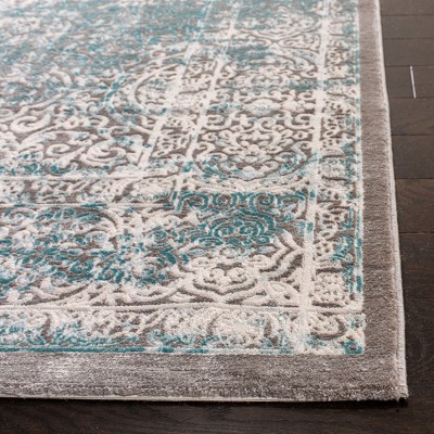Ivory and Turquoise Hand-Knotted Rectangular Area Rug