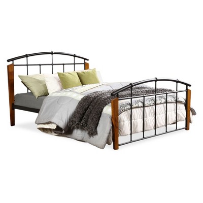 Optimus Modern And Contemporary Antique Dark Bronze Metal And Wood Queen Size Platform Bed- Queen - Dark Walnut - Baxton Studio