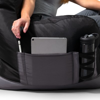 Two Tone Black Polyester Bean Bag Chair with Drink Holder and Pocket