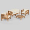Oana 5pc Acacia Wood Loveseat Chat Set Teak/Beige: Modular Outdoor Furniture with Plush Cushions - Christopher Knight Home - 2 of 4