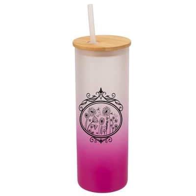 Elanze Designs Flower Garden Mirror Damask Frame Wrap-Around Design 25 Ounce Frosted Gradient Glass On-The-Go Coffee Travel Skinny Tumbler Mug Cup,