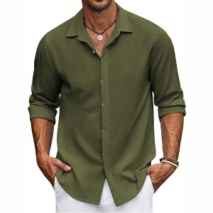 COOFANDY Men's Long Sleeve Casual Button Down Shirt for Men Summer Beach Wedding Shirt - 1 of 4