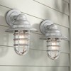 John Timberland Marlowe 13 1/4" High Farmhouse Rustic Hooded Cage Outdoor Wall Light Fixture Mount Porch House Set of 2 Galvanized Clear Glass Shade - 2 of 4
