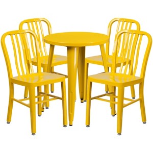 Flash Furniture Commercial Grade 24" Round Metal Indoor-Outdoor Table Set with 4 Vertical Slat Back Chairs - 1 of 4
