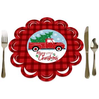 Big Dot of Happiness Merry Little Christmas Tree - Red Truck Christmas Party Round Table Decorations - Paper Chargers - Place Setting For 12