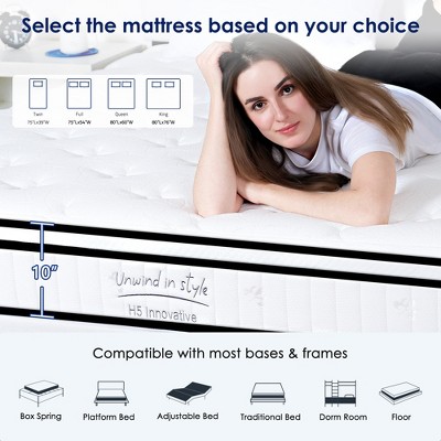 Vynxaria 10" Queen Size Hybrid Mattress - Medium Firm Comfort for All Sleepers
