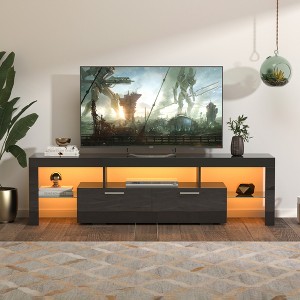 51"W/63"W Modern TV Stand TV  Console Floor TV Cabinet with LED Color Changing Lights, Toughened Glass Shelf and Drawer-ModernLuxe - 1 of 4