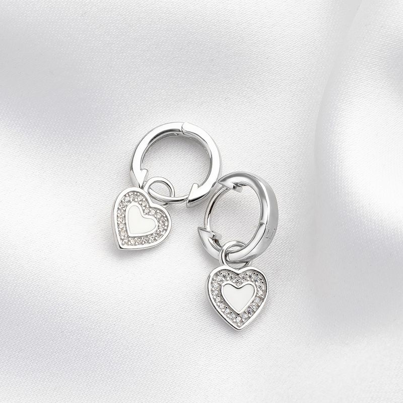 Girl's CZ Heart Dangle Huggie Hoop Sterling Silver Earrings - In Season Jewelry, 5 of 7