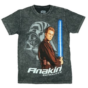 Seven Times Six Star Wars Men's T-Shirt Anakin Skywalker Mineral Wash Graphic Crewneck Tee Black - 1 of 4