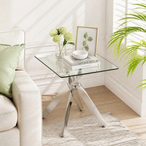 Square Glass Couch Side Table, 20 Inch Living Room End Table with ...