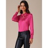 INSPIRE CHIC Women's Satin Puff Long Sleeve Mock Neck Tie Front Casual Business Work Shirts - 2 of 4