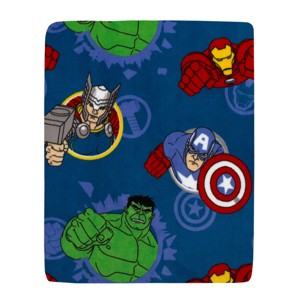 NoJo Marvel Avengers Fight the Foes Blue, Red, Green Hulk, Iron Man, Thor, Captain America Super Soft Toddler Blanket - 1 of 4
