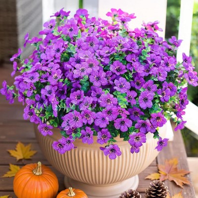 Artificial Fall Flowers Faux Mums for Outdoor Indoor Garden Home Decoration, Faux Flower Daisy with Eucalyptus Leaves Fake Mums Plants