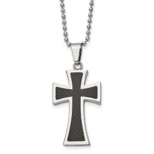 Black Bow Jewelry Stainless Steel & Blk Carbon Fiber Maltese Cross Necklace, 22 Inch - 1 of 4