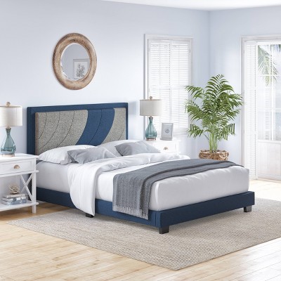 Full Becca Two-toned Upholstered Platform Bed Blue/gray Linen - Eco ...