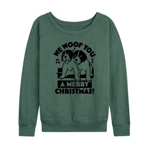Women's - Instant Message - We Woof You A Merry Christmas Dogs Lightweight French Terry Wide Neck Long Sleeve Shirt - 1 of 4
