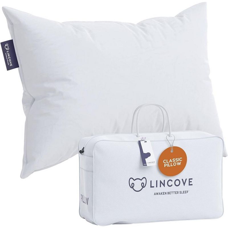 Lincove Down & Feather Bed Pillows - Luxury Hotel Collection, 100% Cotton, 600 Thread Count, 1 Pack, 1 of 9
