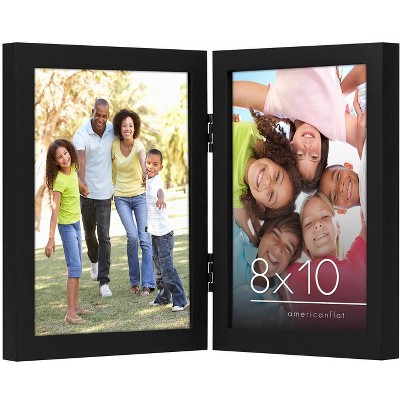 Americanflat Hinged Picture Frame with Two Displays in Shatter Resistant Glass for Tabletop - Black 8x10