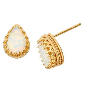 2 2/3 TCW Tiara Gold Over Silver Pear-Cut Opal Crown Stud Earrings