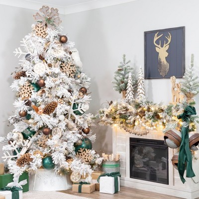 AuldHome Design Enamel Christmas Ornaments 12pk, White; Rustic Farmhouse Wood Tree Decorations, Retro Vintage Style